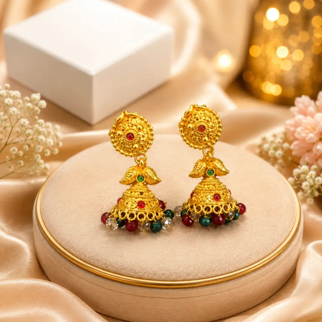 Flash Design Gold Plated Artificial Stones Jhumka