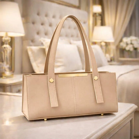 Women's Beige Leather Shoulder Bag 5x11x5 Inches