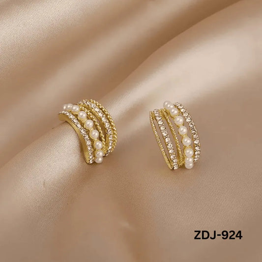 Korean Zircon Pearl Earrings Silver Golden Pack of 2